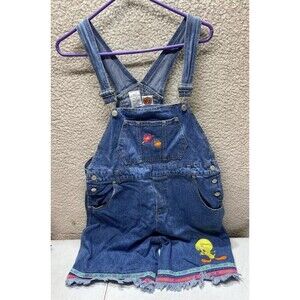 LOONEY TUNES TWEETY BIRD GIRLS DENIM OVERALL SHORTS SZ 14-1/2 NWT